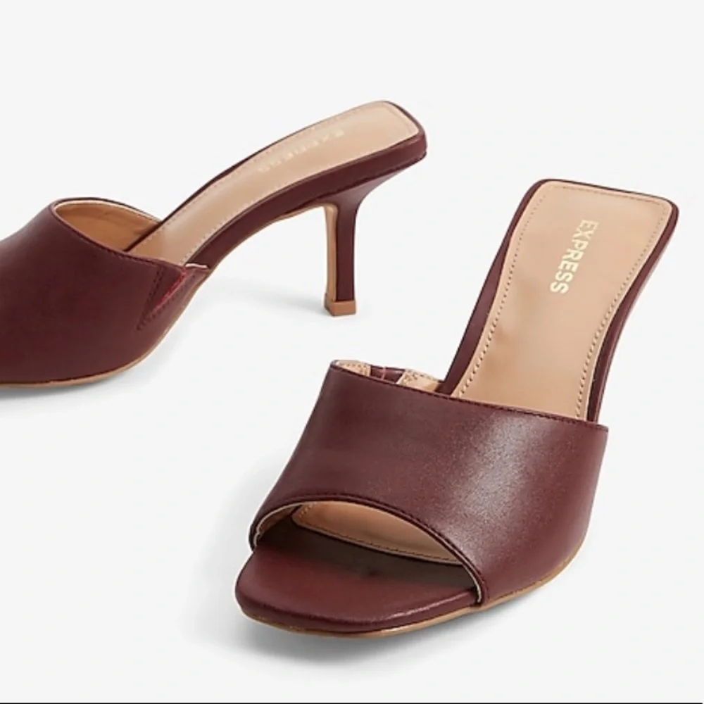 Express Wine Square Toe Slide Heeled Sandal Size 9